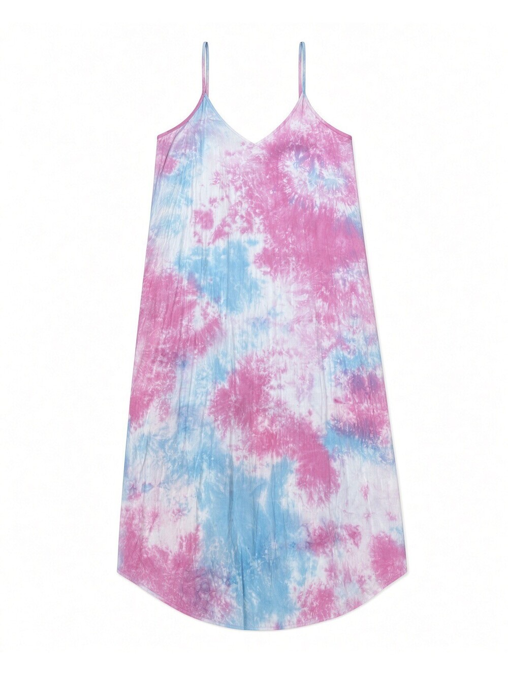 Entro Pink Blue Tie-Dye Print Maxi Dress Sleeveless Boho Pockets V-Neck Lined S